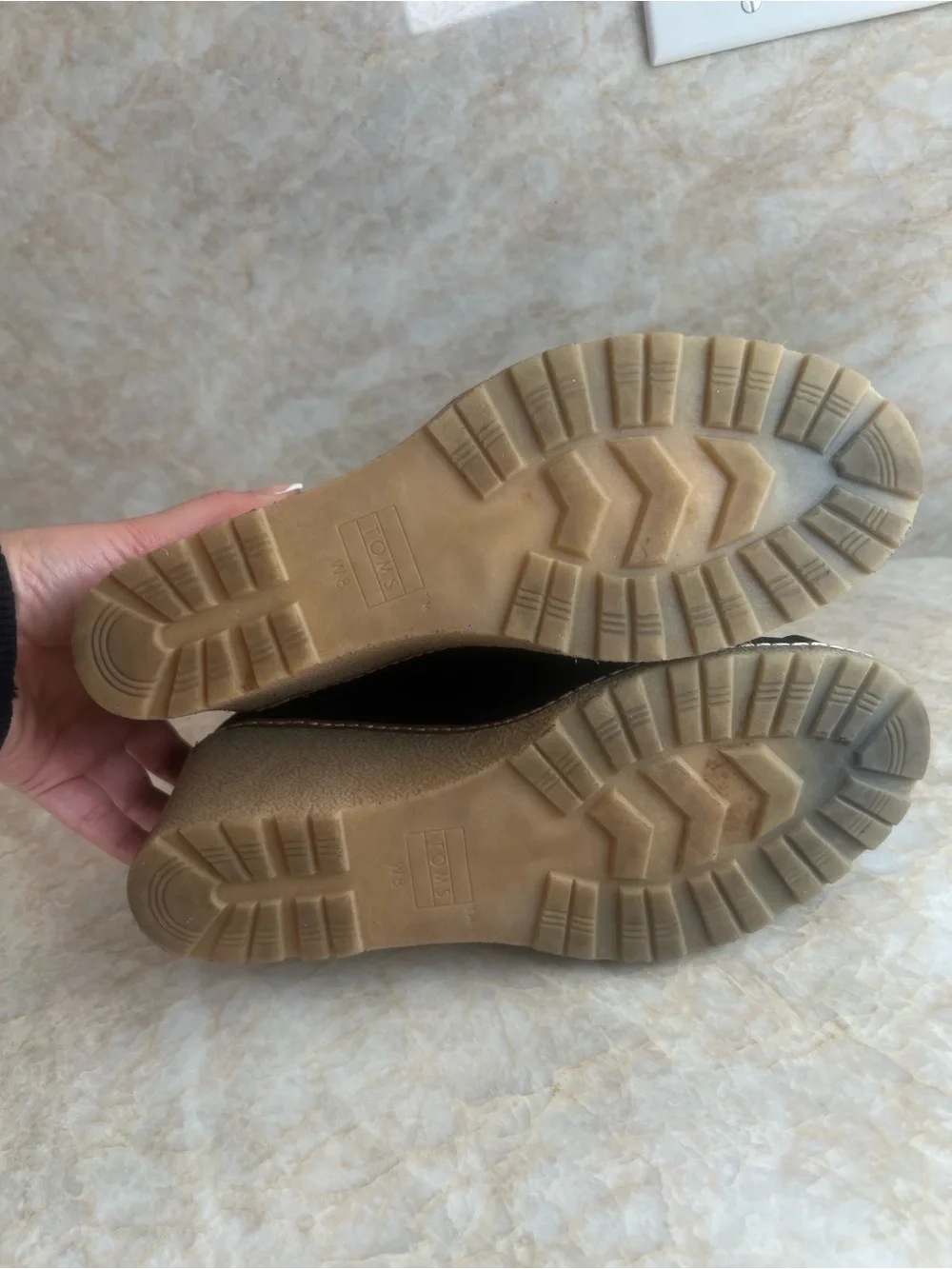 Toms Black Suede Wedge Ankle Booties with Tan Wedge